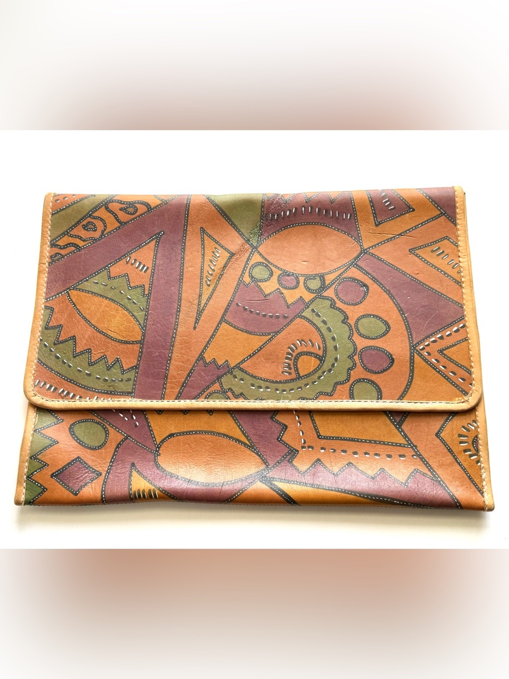 Leather Envelope Clutch/Briefcase in Multicolor Geometric African Print